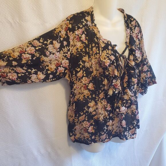 Denim & Supply Ralph Lauren Top Womens S/P Black Boho Sheer Lace-up Front NWT - Picture 4 of 12